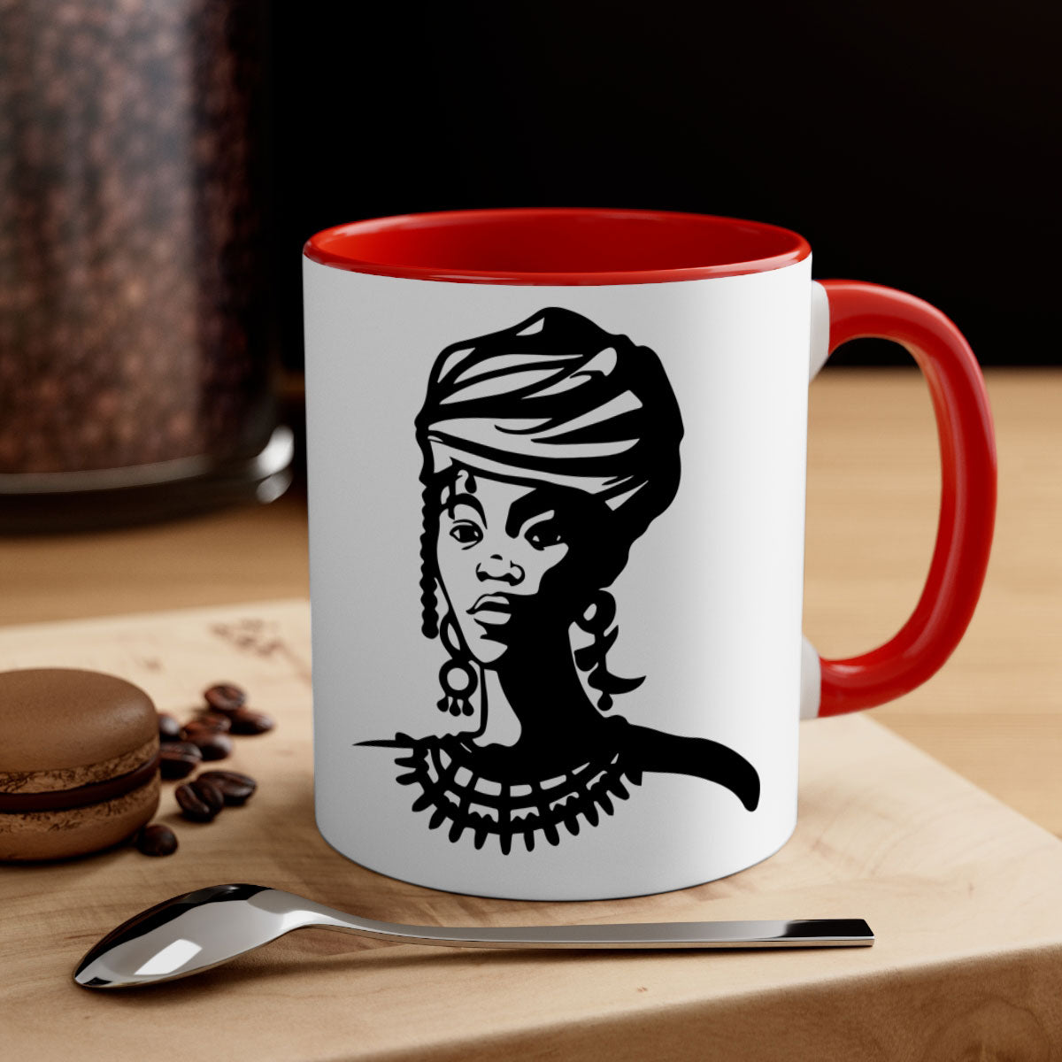 Black Women - Queen 53# Mug with colorful handle and glossy finish, perfect for coffee or tea.