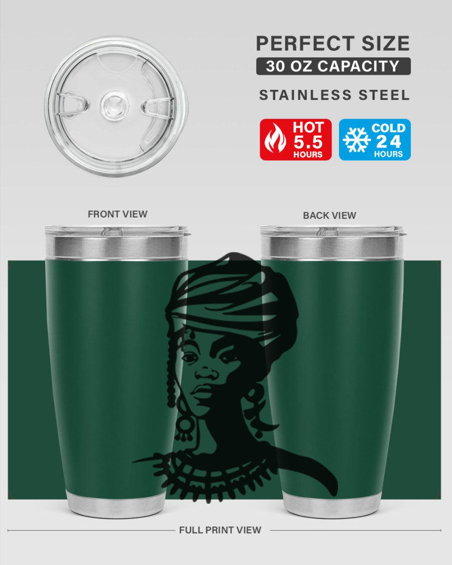 Black women - queen 53# tumbler featuring double wall vacuum stainless steel design, perfect for hot and cold beverages.