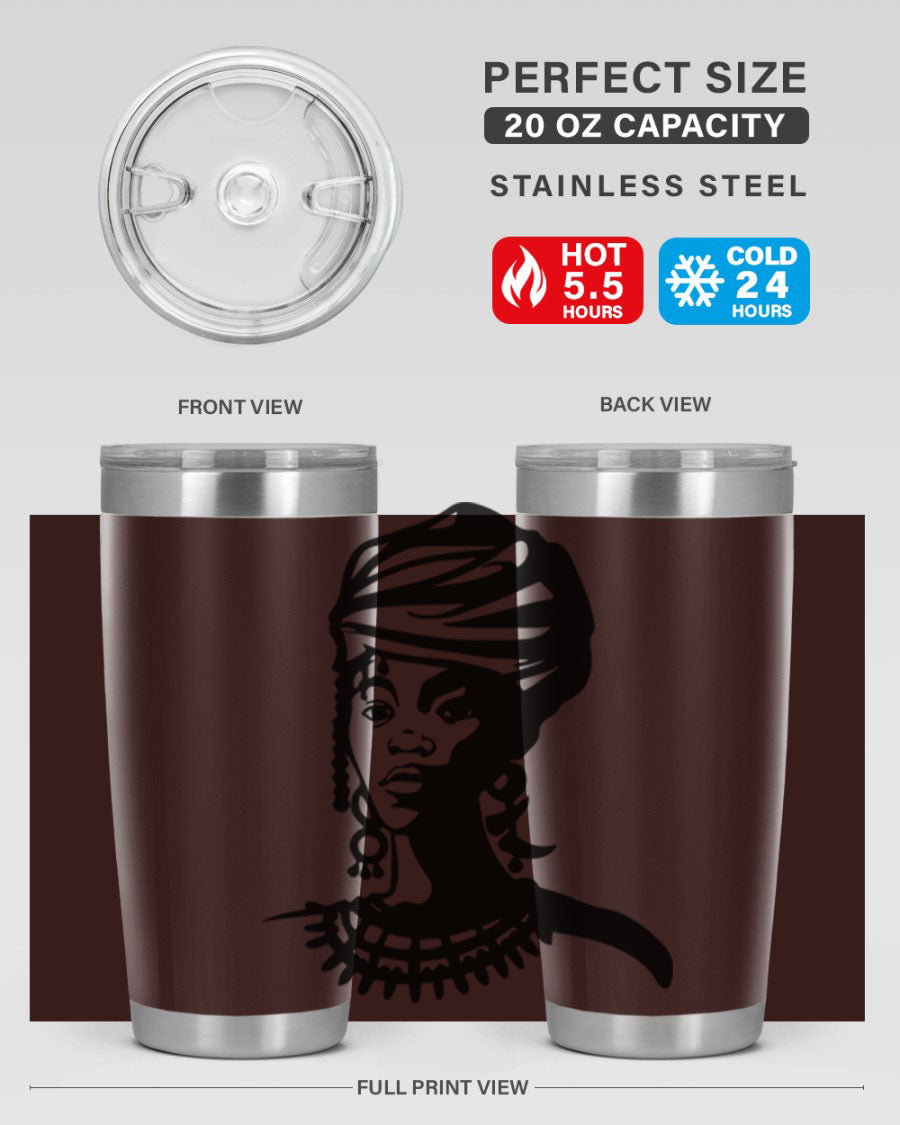 Black women - queen 53# tumbler featuring double wall vacuum stainless steel design, perfect for hot and cold beverages.