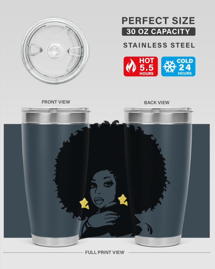 Black Women - Queen 20oz and 30oz tumblers featuring a stylish design, made from stainless steel with copper lining.