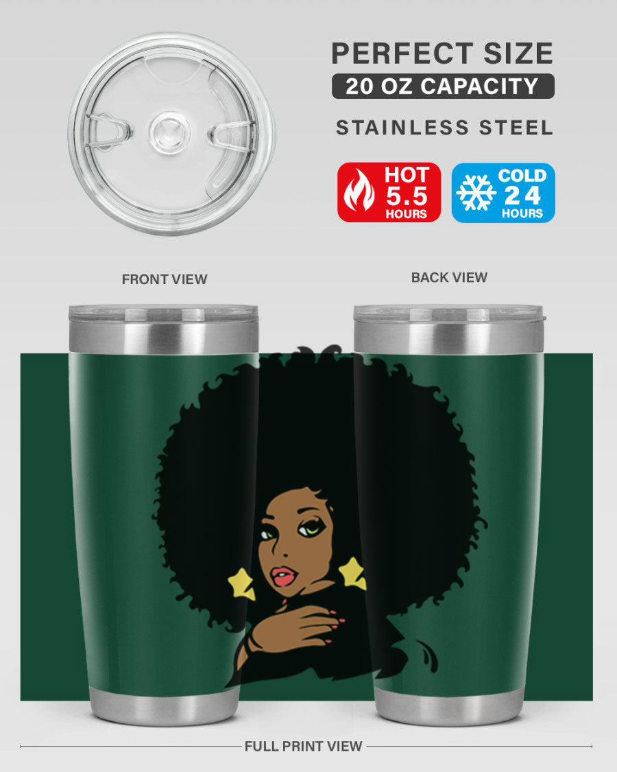 Black Women - Queen 58# Tumbler showcasing a stylish design with double wall vacuum stainless steel and a vibrant print celebrating black women.