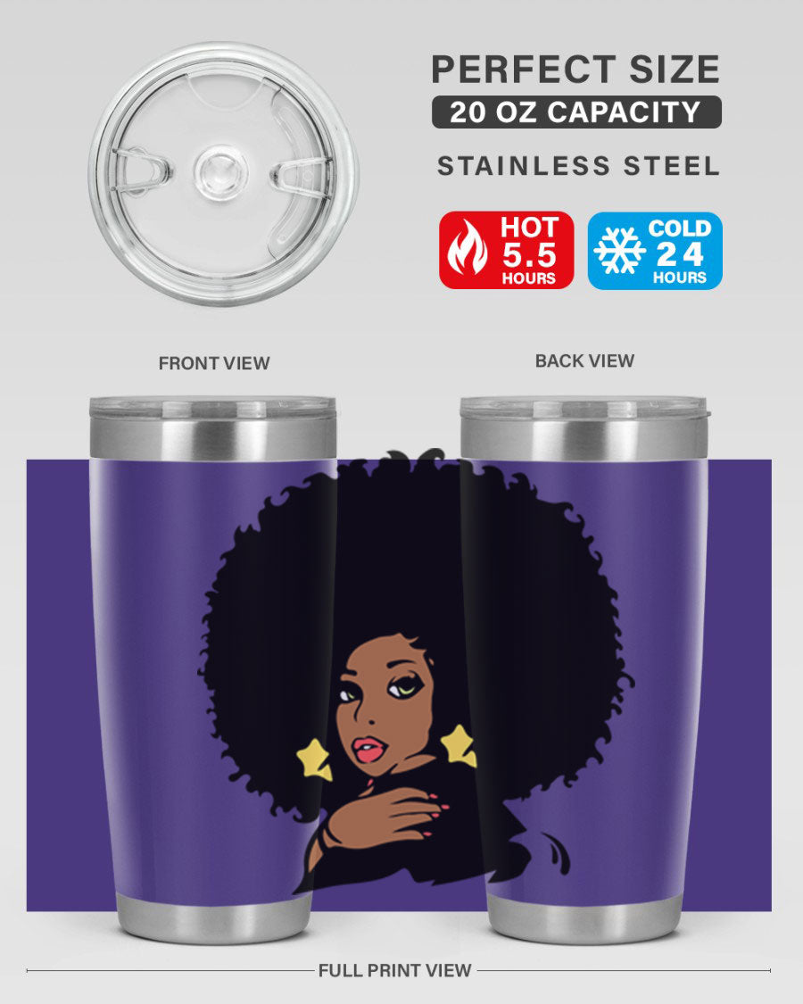 Black Women - Queen 58# Tumbler showcasing a stylish design with double wall vacuum stainless steel and a vibrant print celebrating black women.