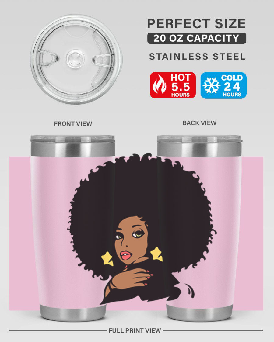 Black Women - Queen 58# Tumbler showcasing a stylish design with double wall vacuum stainless steel and a vibrant print celebrating black women.