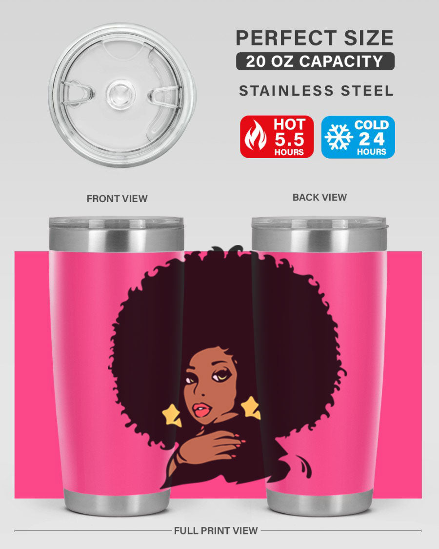 Black Women - Queen 58# Tumbler showcasing a stylish design with double wall vacuum stainless steel and a vibrant print celebrating black women.