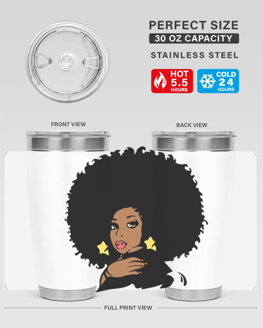 Black Women - Queen 58# Tumbler showcasing a stylish design with double wall vacuum stainless steel and a vibrant print celebrating black women.