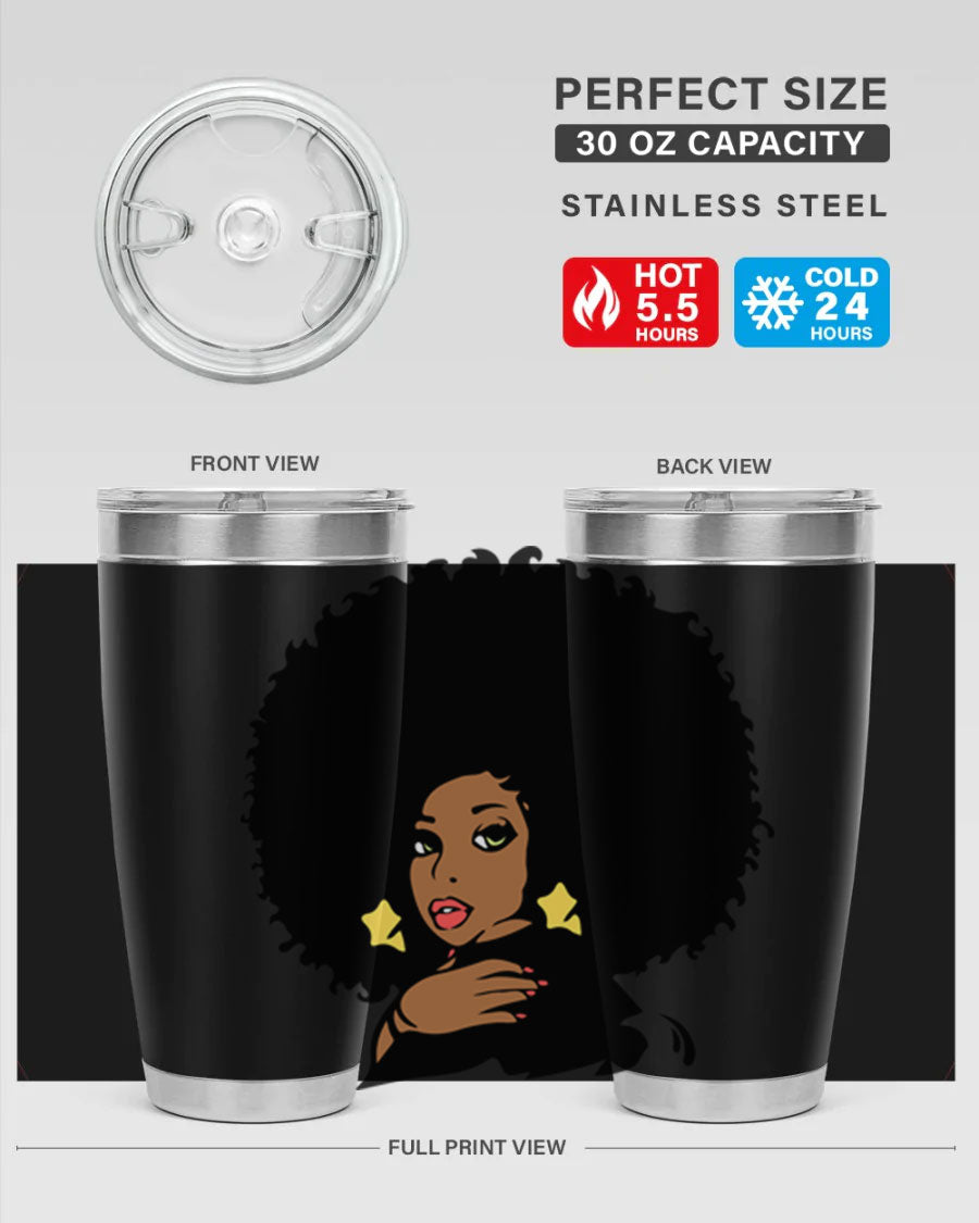 Black Women - Queen 58# Tumbler showcasing a stylish design with double wall vacuum stainless steel and a vibrant print celebrating black women.