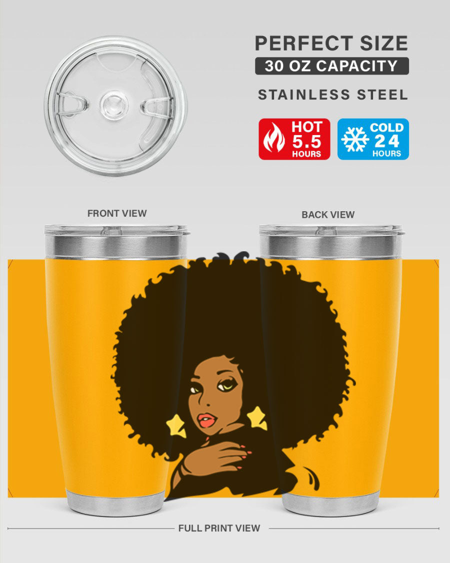 Black Women - Queen 58# Tumbler showcasing a stylish design with double wall vacuum stainless steel and a vibrant print celebrating black women.