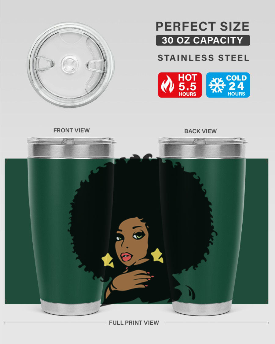 Black Women - Queen 58# Tumbler showcasing a stylish design with double wall vacuum stainless steel and a vibrant print celebrating black women.