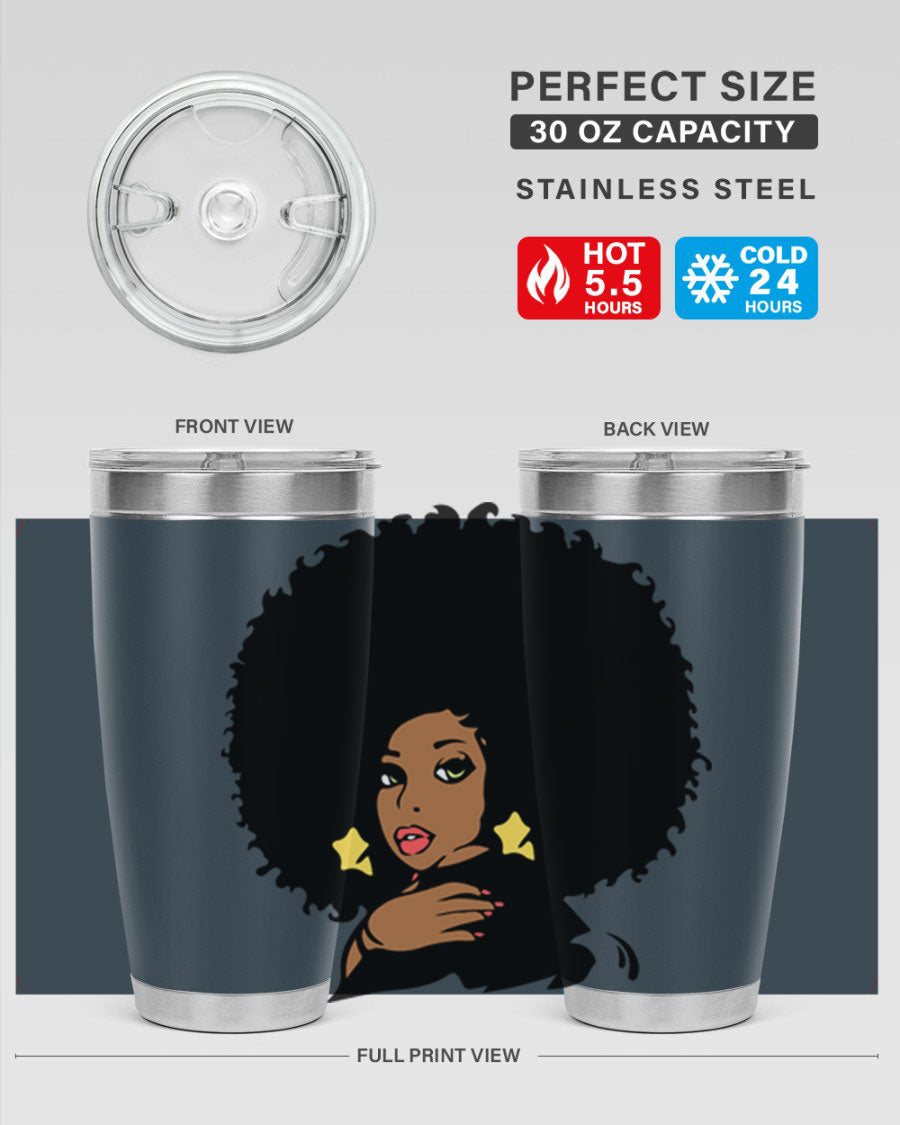 Black Women - Queen 58# Tumbler showcasing a stylish design with double wall vacuum stainless steel and a vibrant print celebrating black women.