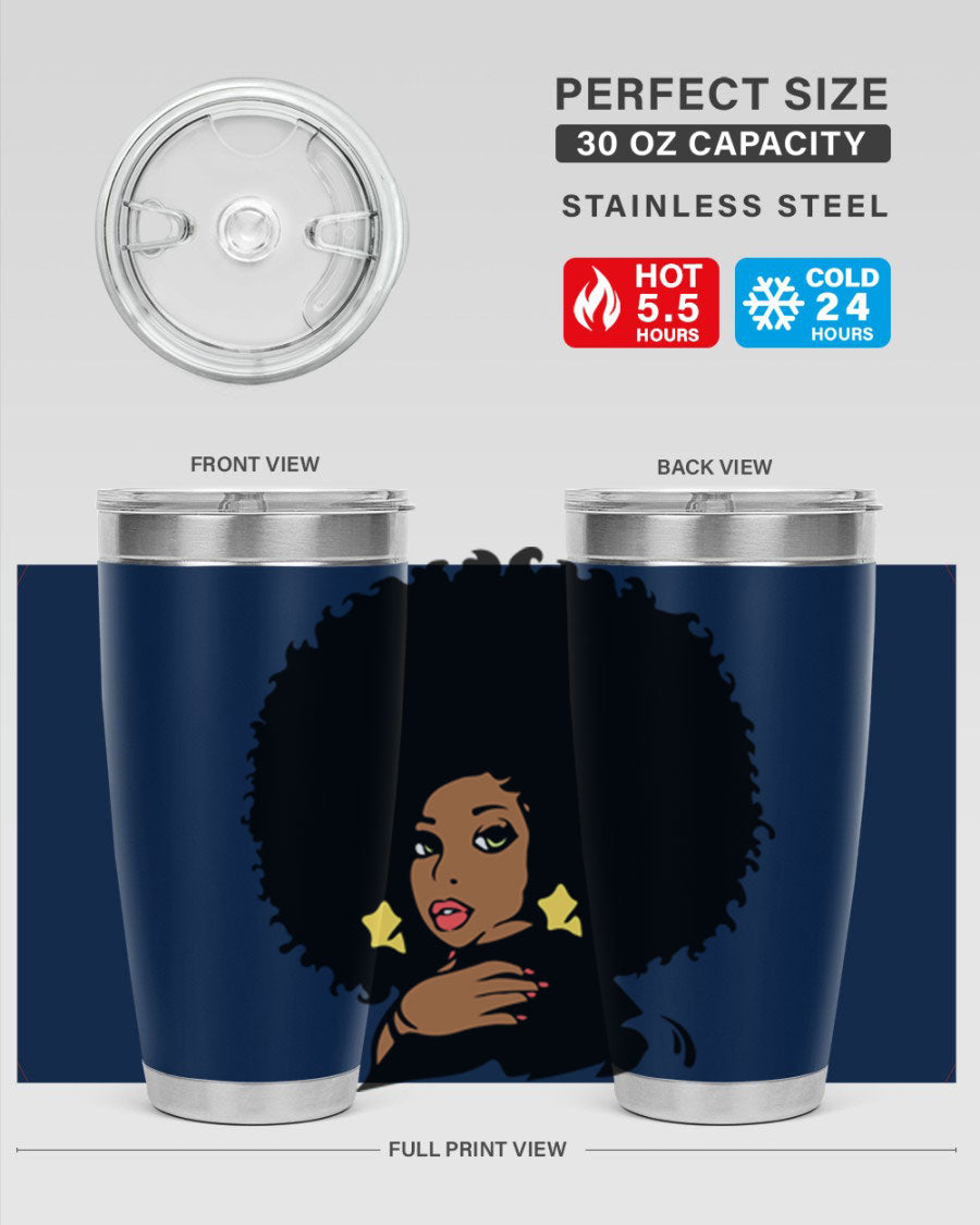 Black Women - Queen 58# Tumbler showcasing a stylish design with double wall vacuum stainless steel and a vibrant print celebrating black women.