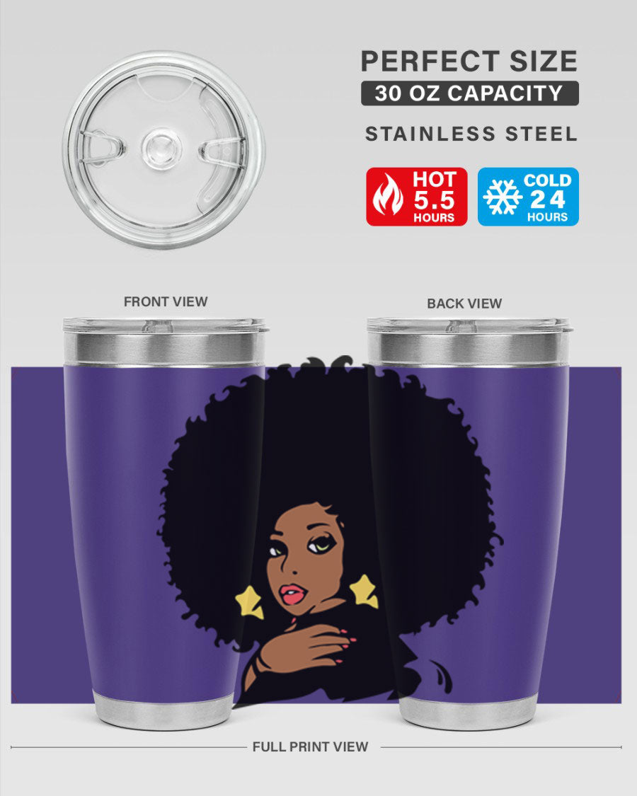 Black Women - Queen 58# Tumbler showcasing a stylish design with double wall vacuum stainless steel and a vibrant print celebrating black women.