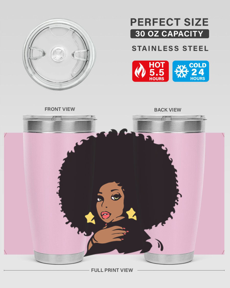 Black Women - Queen 58# Tumbler showcasing a stylish design with double wall vacuum stainless steel and a vibrant print celebrating black women.