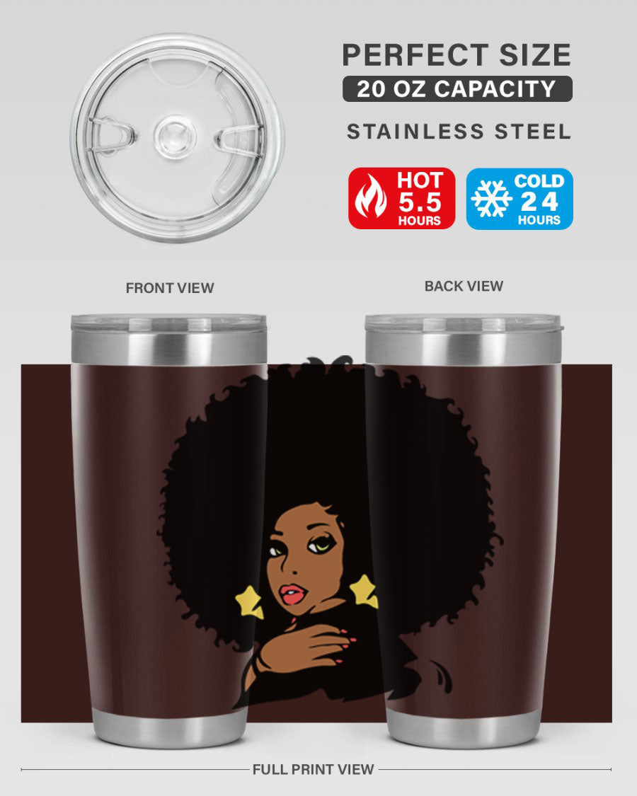 Black Women - Queen 58# Tumbler showcasing a stylish design with double wall vacuum stainless steel and a vibrant print celebrating black women.