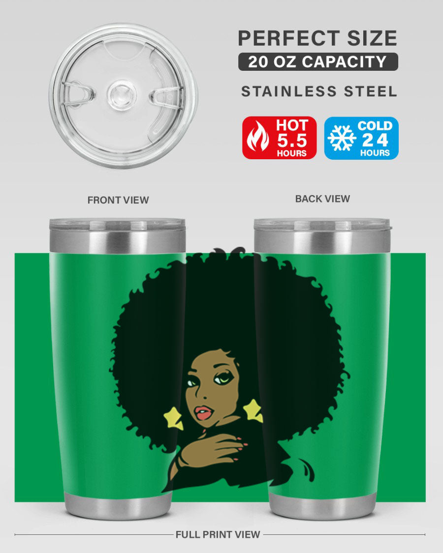 Black Women - Queen 58# Tumbler showcasing a stylish design with double wall vacuum stainless steel and a vibrant print celebrating black women.