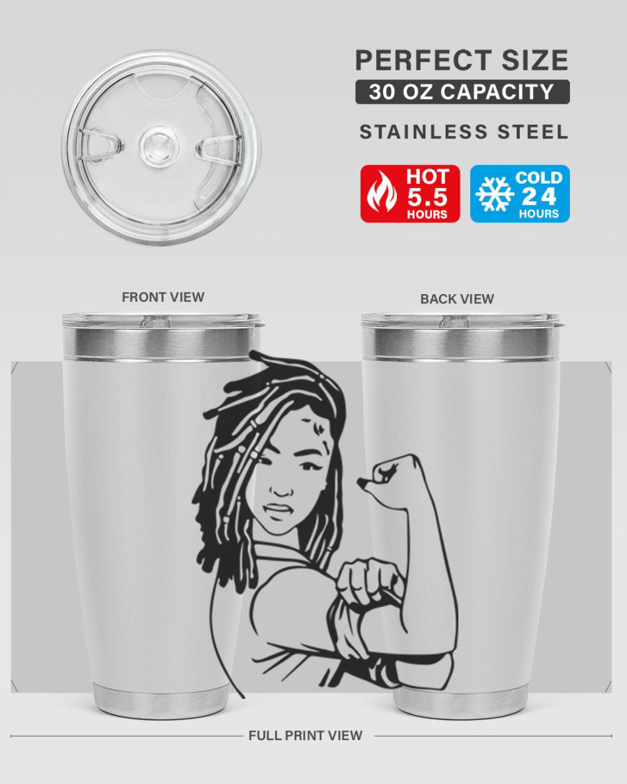 Black women queen tumbler showcasing a stylish design, made of stainless steel with a drink-thru lid.