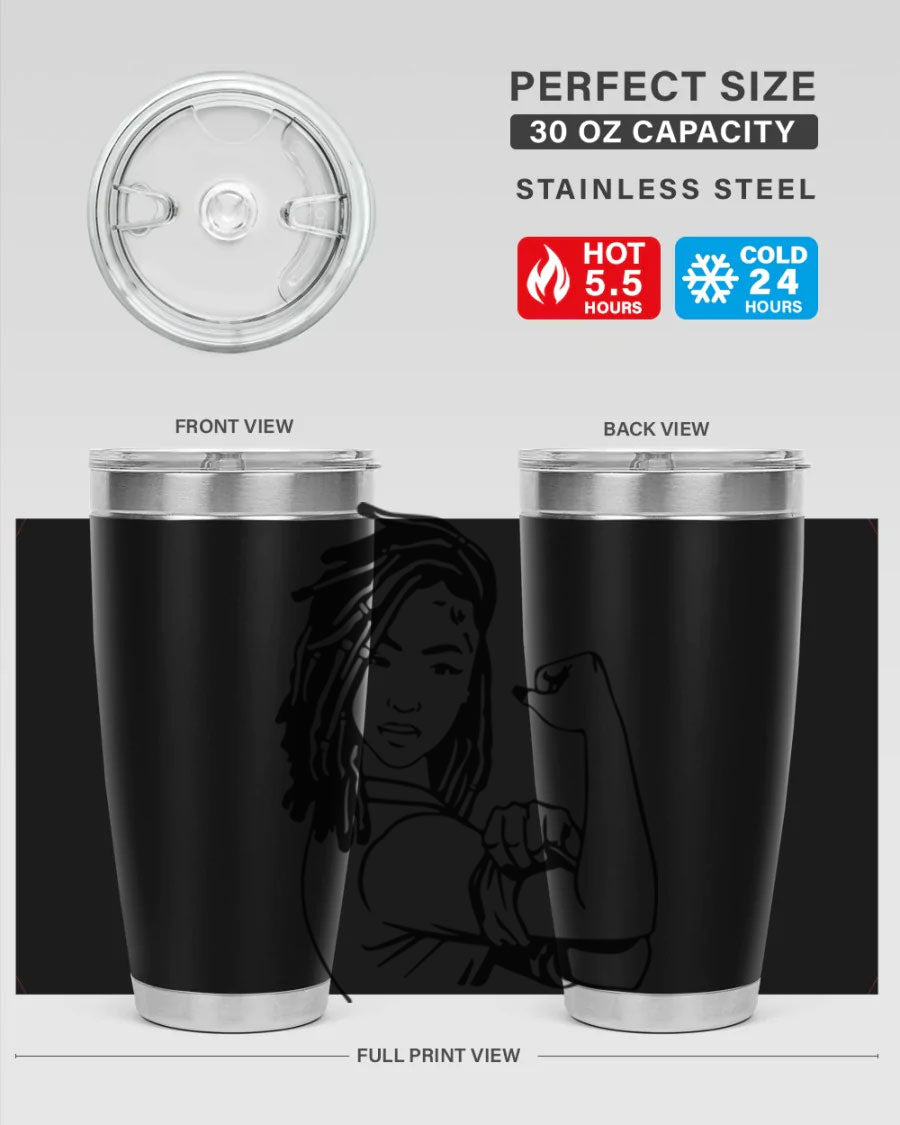 Black women queen tumbler showcasing a stylish design, made of stainless steel with a drink-thru lid.