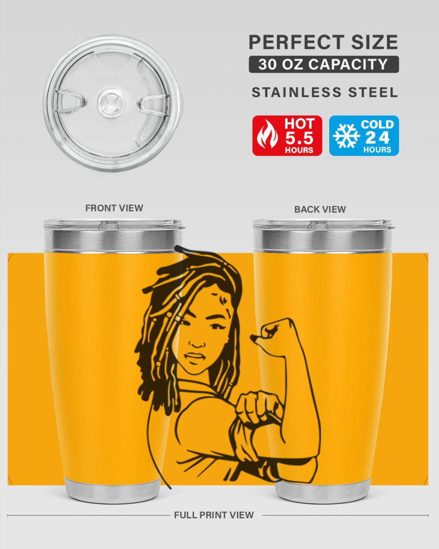 Black women queen tumbler showcasing a stylish design, made of stainless steel with a drink-thru lid.