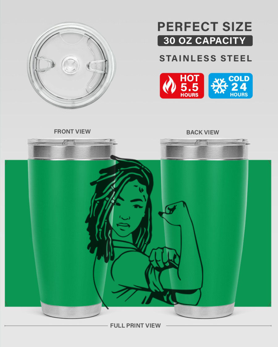 Black women queen tumbler showcasing a stylish design, made of stainless steel with a drink-thru lid.