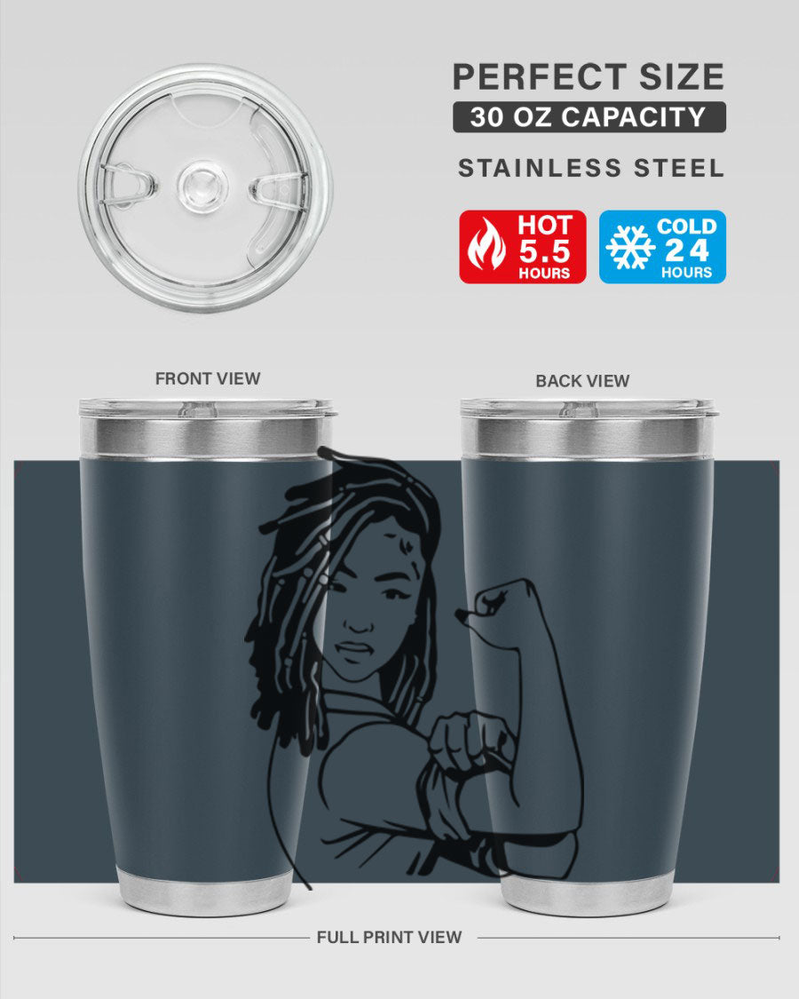 Black women queen tumbler showcasing a stylish design, made of stainless steel with a drink-thru lid.