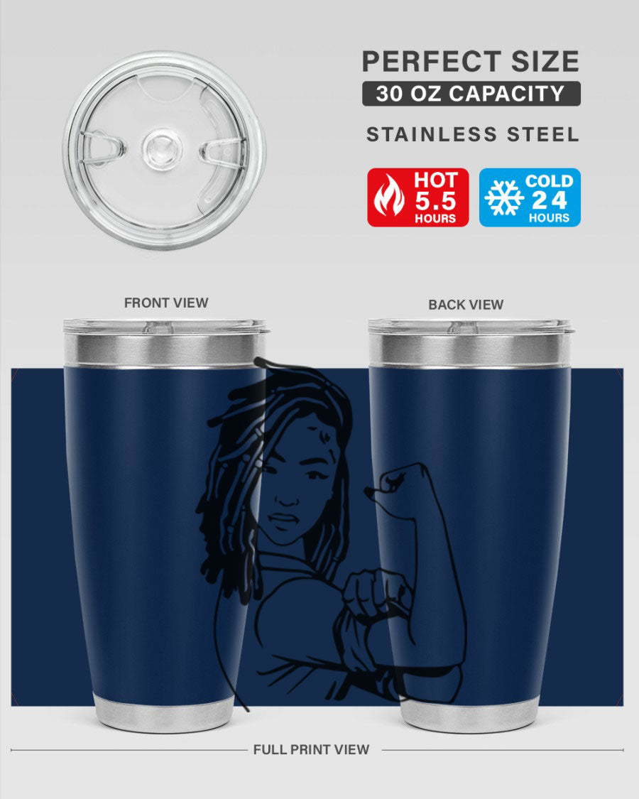 Black women queen tumbler showcasing a stylish design, made of stainless steel with a drink-thru lid.