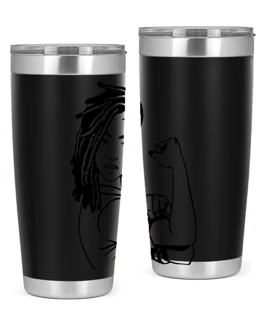 Black women queen tumbler showcasing a stylish design, made of stainless steel with a drink-thru lid.