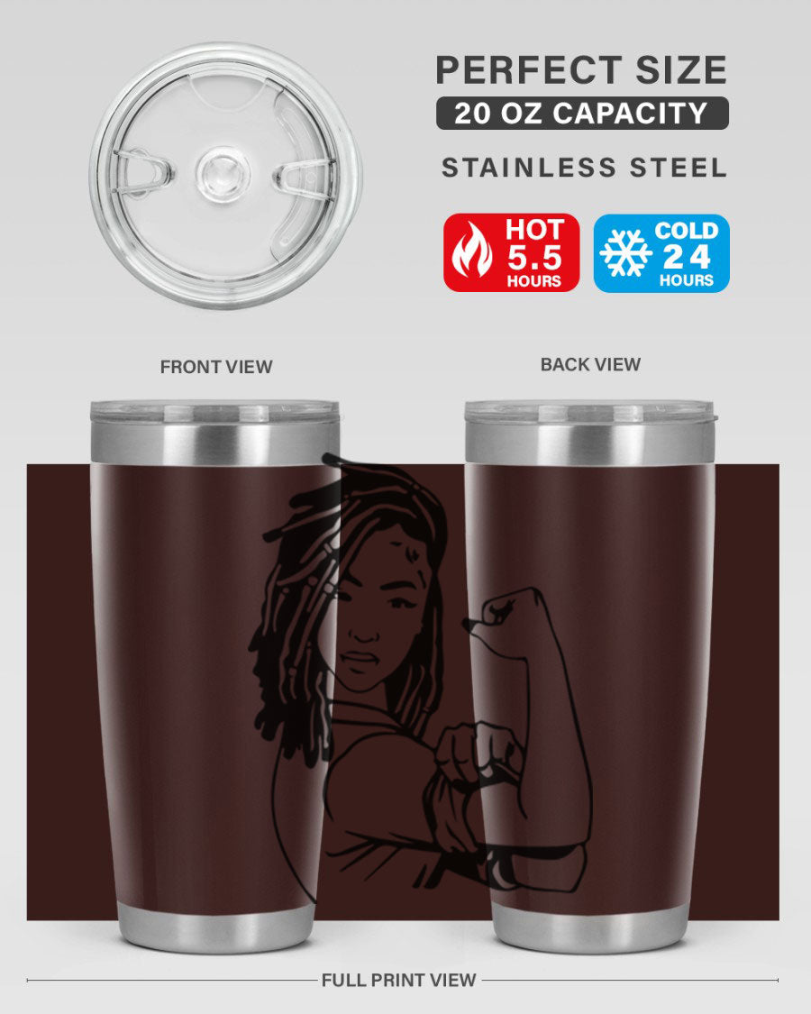 Black women queen tumbler showcasing a stylish design, made of stainless steel with a drink-thru lid.