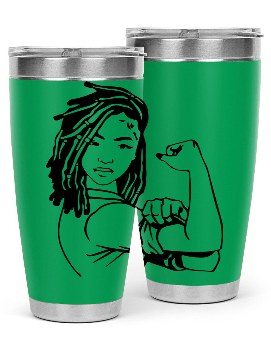 Black women queen tumbler showcasing a stylish design, made of stainless steel with a drink-thru lid.