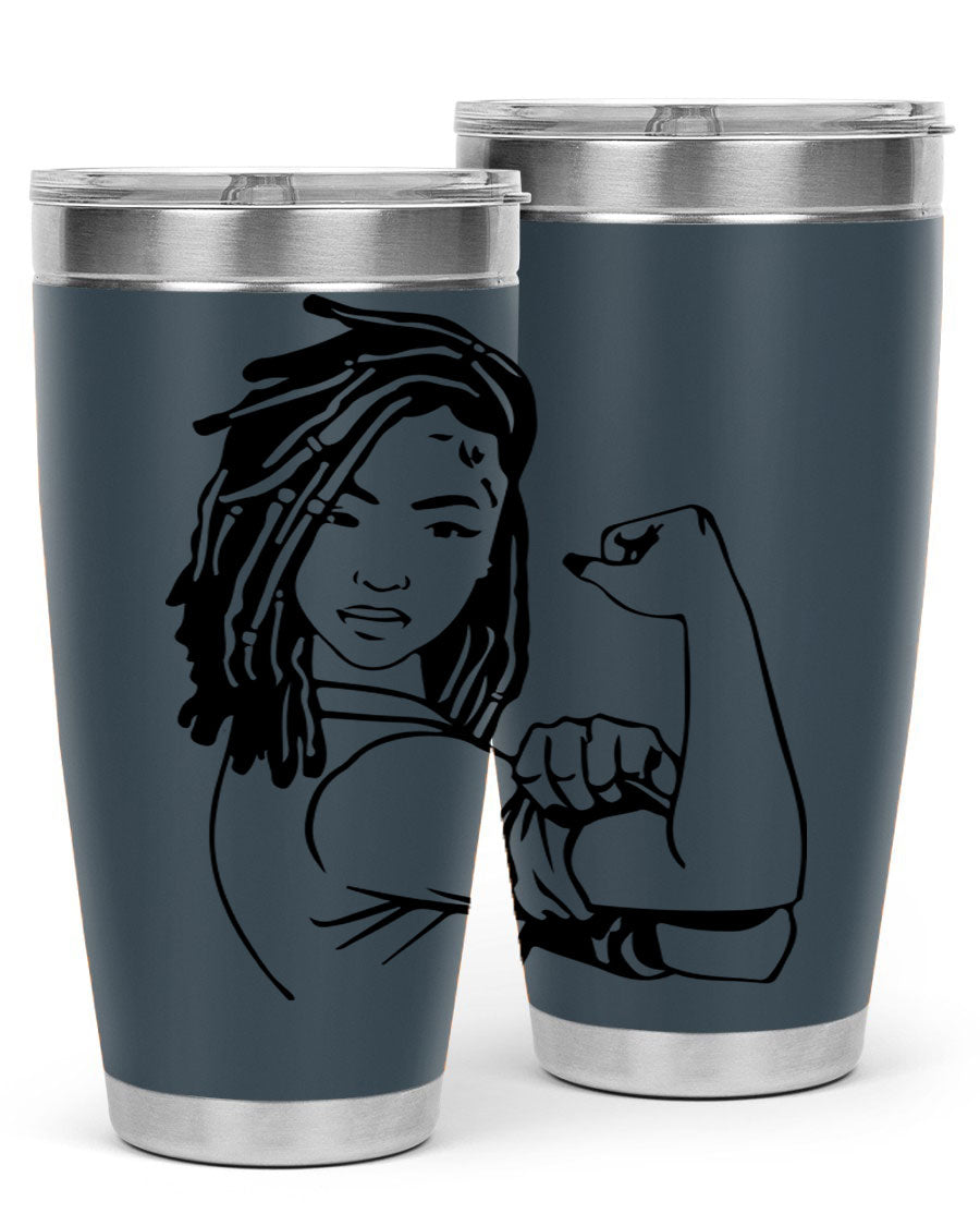 Black women queen tumbler showcasing a stylish design, made of stainless steel with a drink-thru lid.