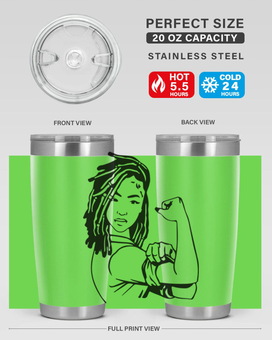 Black women queen tumbler showcasing a stylish design, made of stainless steel with a drink-thru lid.