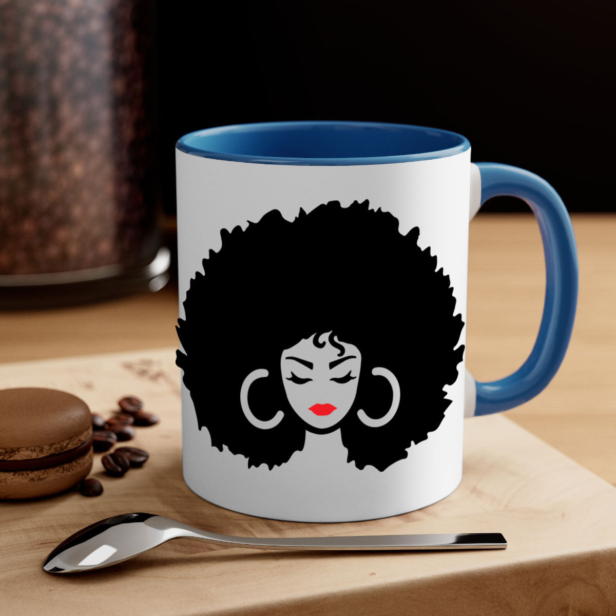 Black Women - Queen 63# Mug with colorful handle and glossy finish, available in multiple colors and sizes.