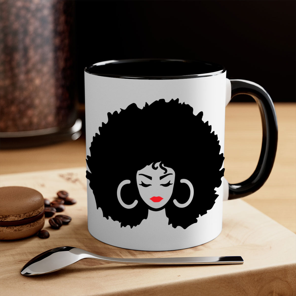 Black Women - Queen 63# Mug with colorful handle and glossy finish, available in multiple colors and sizes.