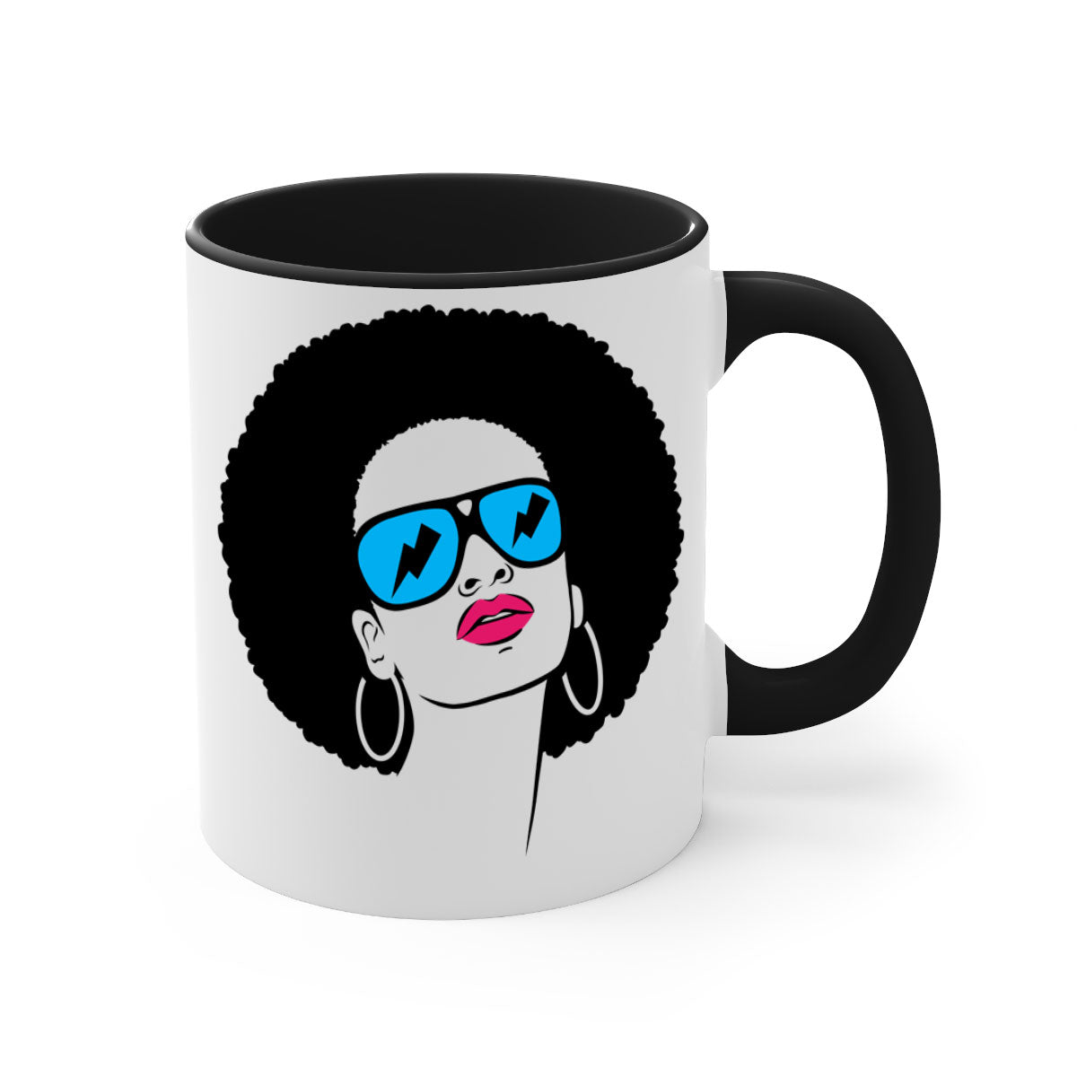 Black Women - Queen 65# Mug featuring a two-tone design with a colored handle and glossy finish, available in multiple colors.