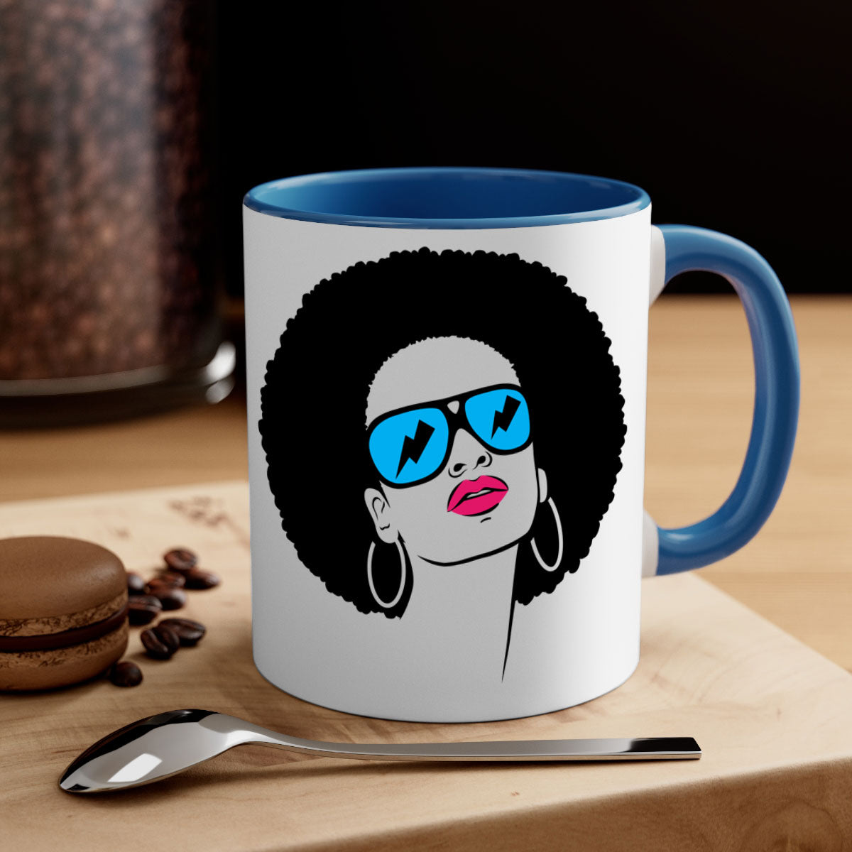 Black Women - Queen 65# Mug featuring a two-tone design with a colored handle and glossy finish, available in multiple colors.