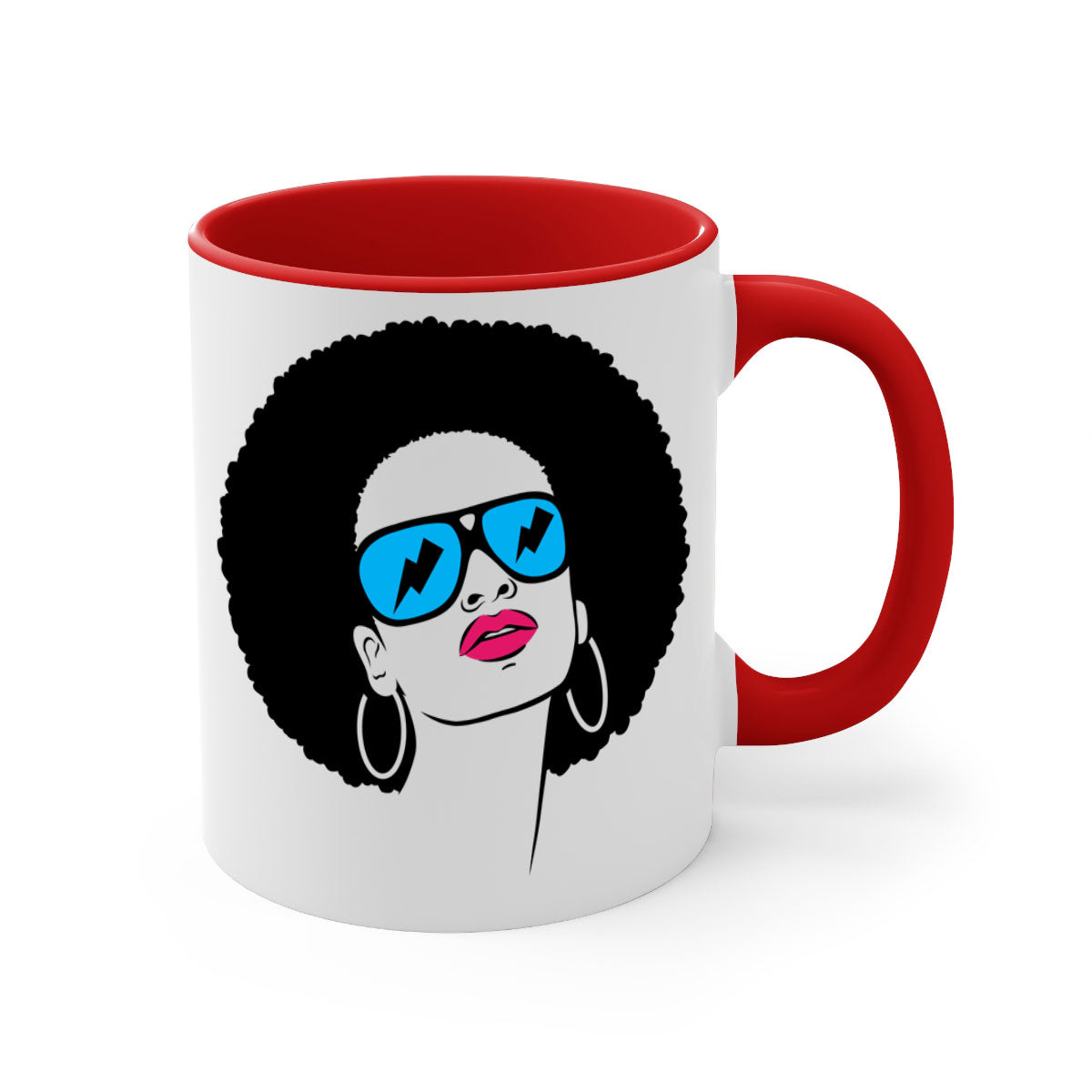 Black Women - Queen 65# Mug featuring a two-tone design with a colored handle and glossy finish, available in multiple colors.