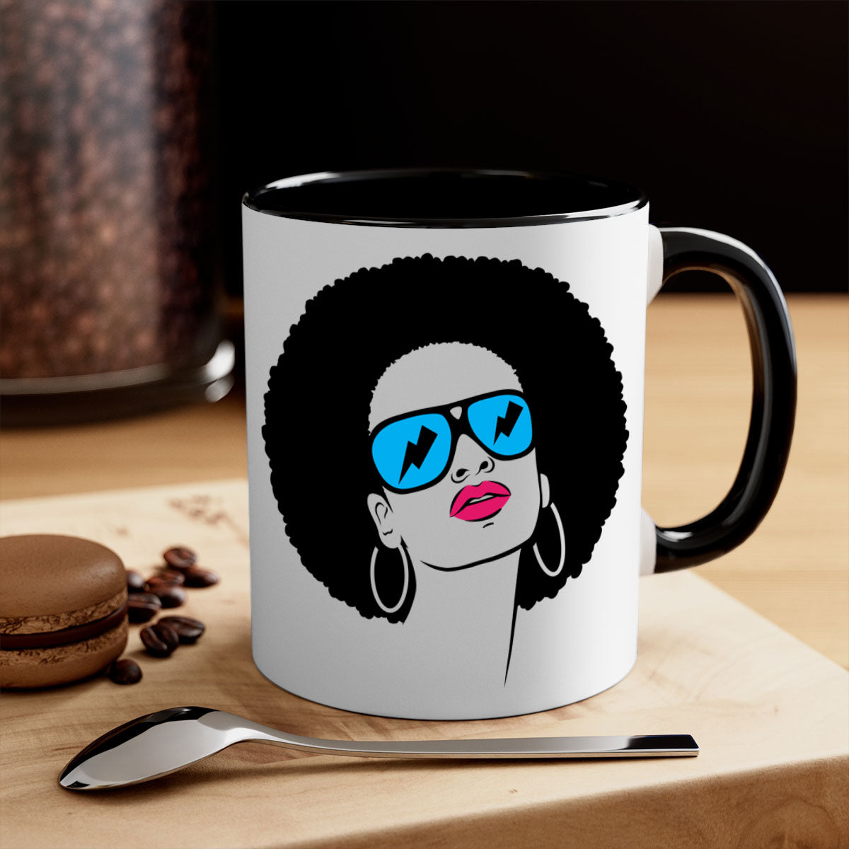 Black Women - Queen 65# Mug featuring a two-tone design with a colored handle and glossy finish, available in multiple colors.