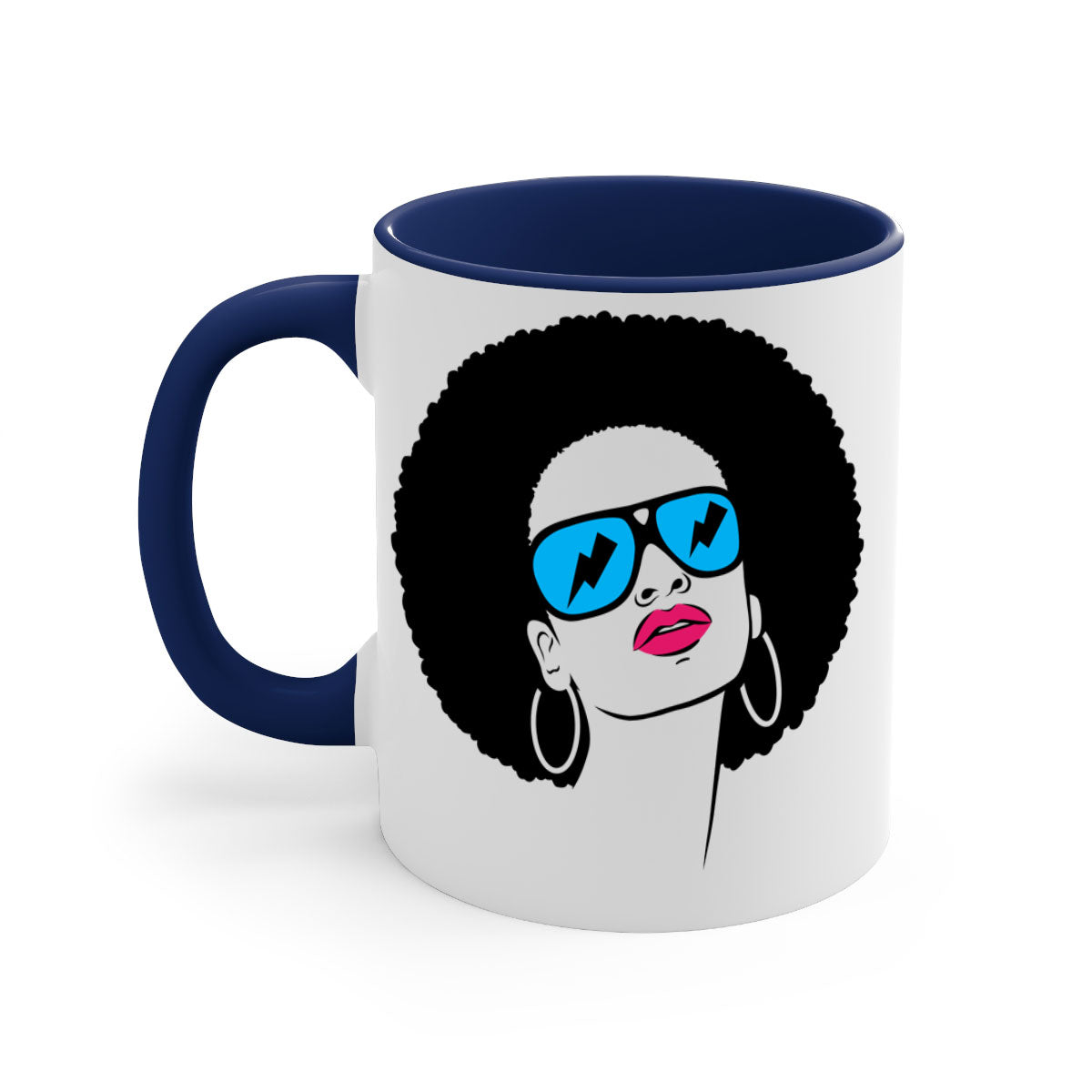 Black Women - Queen 65# Mug featuring a two-tone design with a colored handle and glossy finish, available in multiple colors.