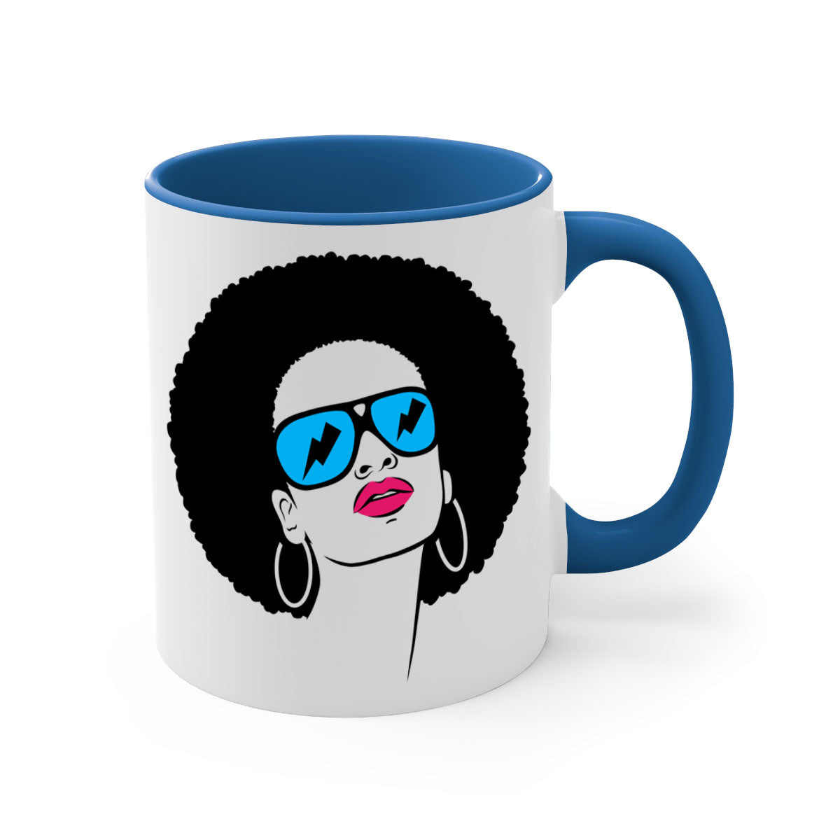 Black Women - Queen 65# Mug featuring a two-tone design with a colored handle and glossy finish, available in multiple colors.