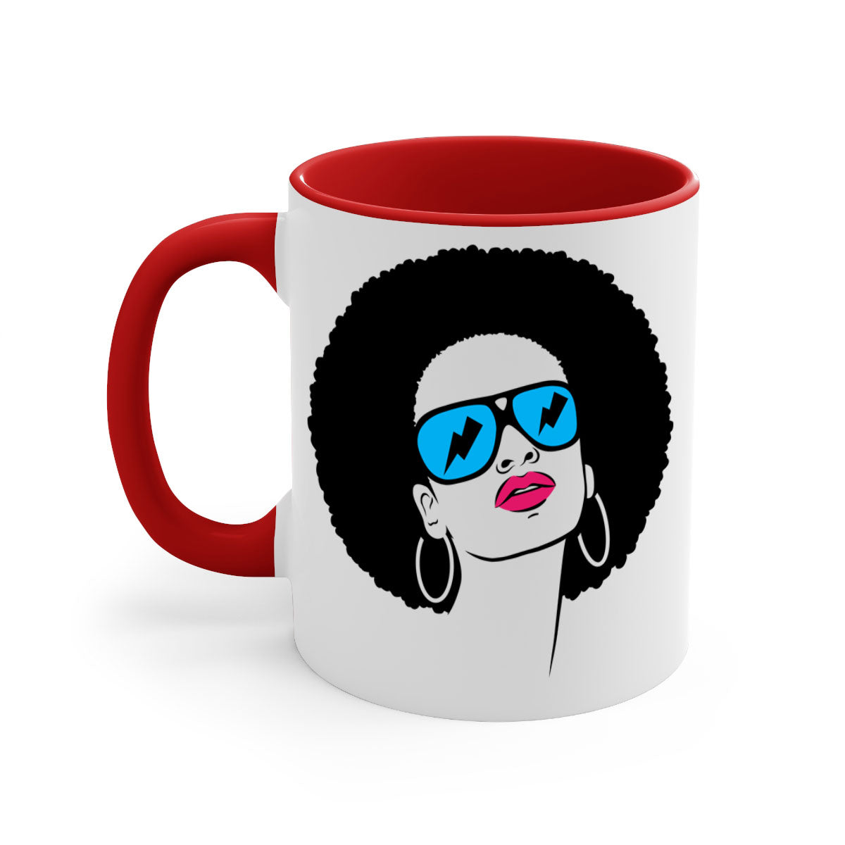 Black Women - Queen 65# Mug featuring a two-tone design with a colored handle and glossy finish, available in multiple colors.