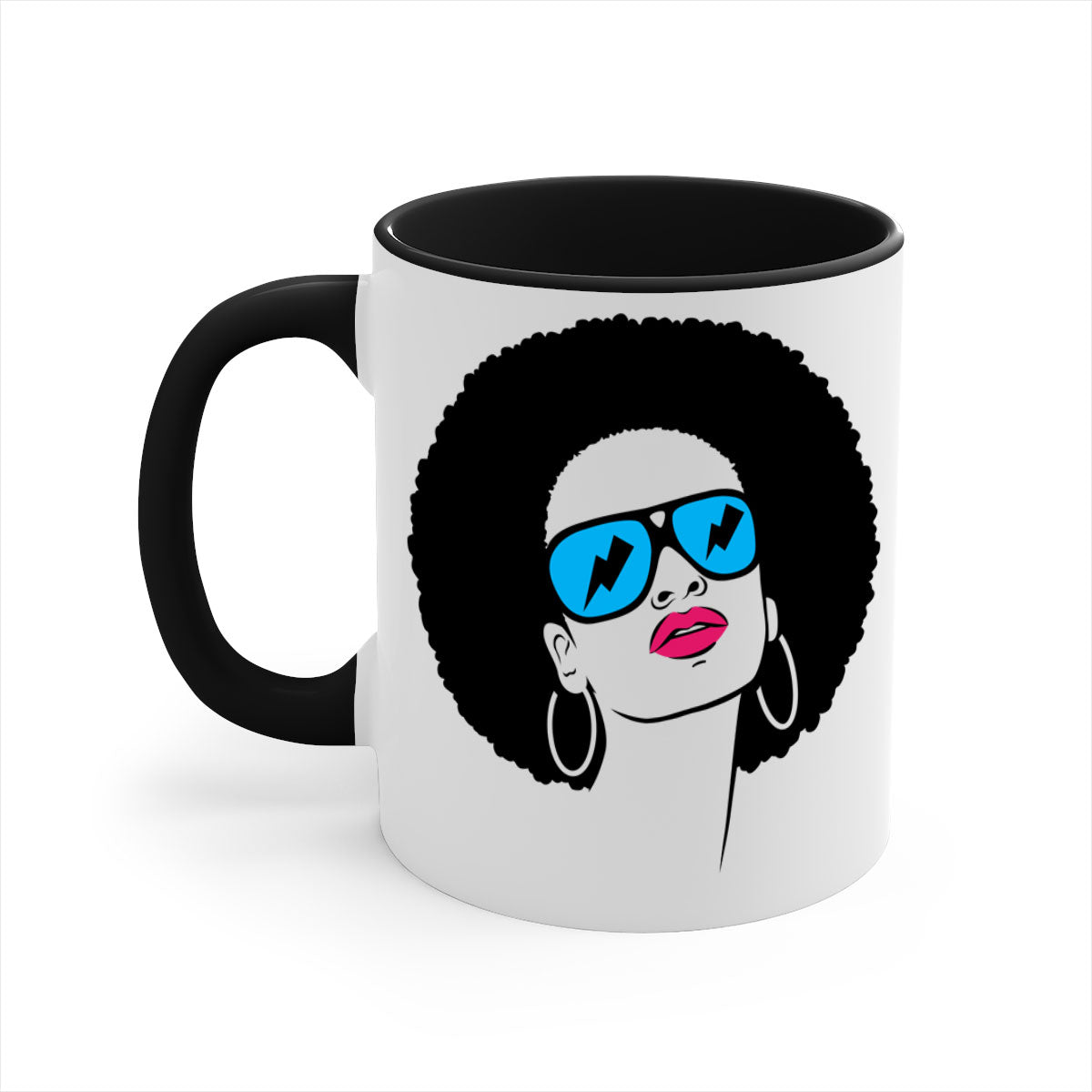 Black Women - Queen 65# Mug featuring a two-tone design with a colored handle and glossy finish, available in multiple colors.