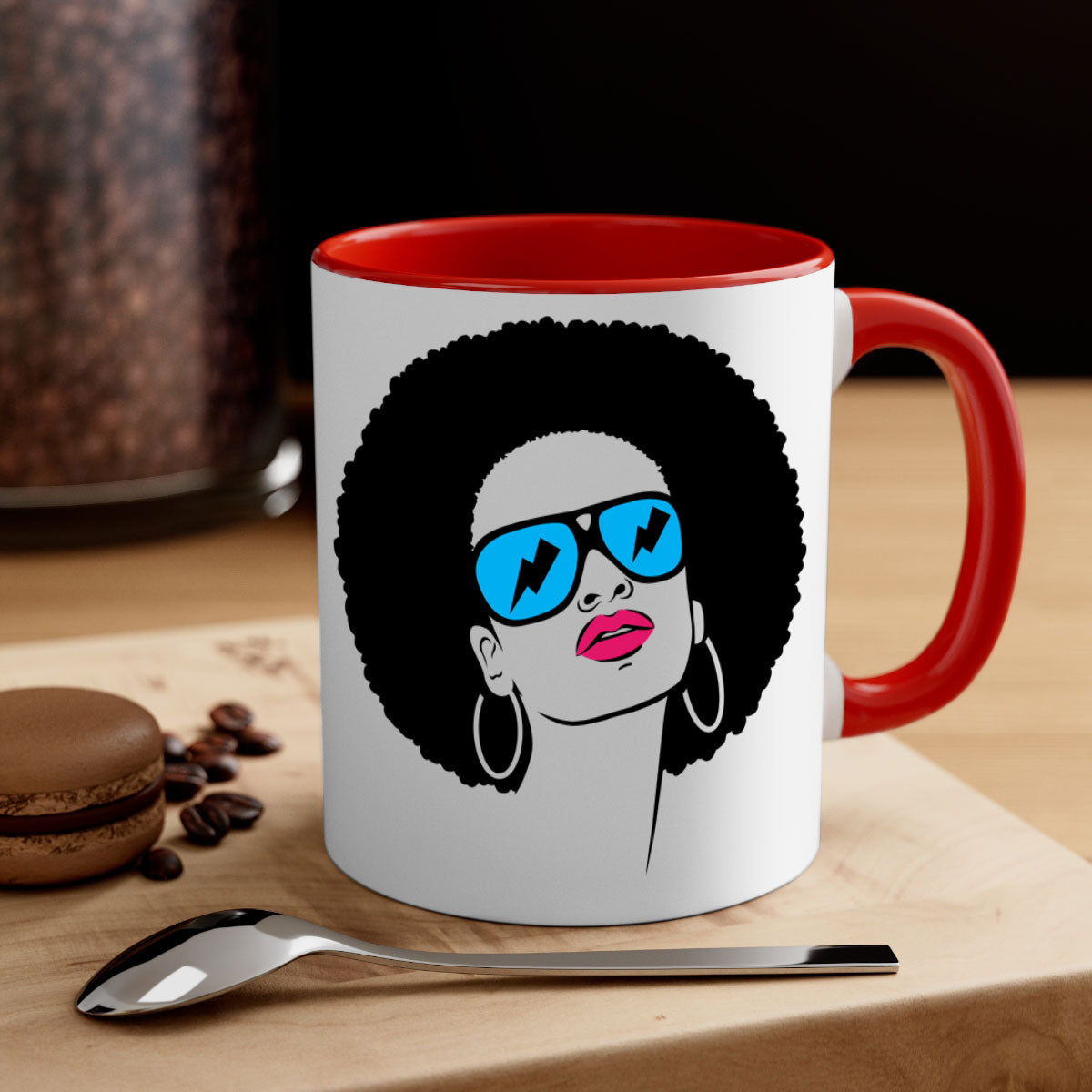 Black Women - Queen 65# Mug featuring a two-tone design with a colored handle and glossy finish, available in multiple colors.