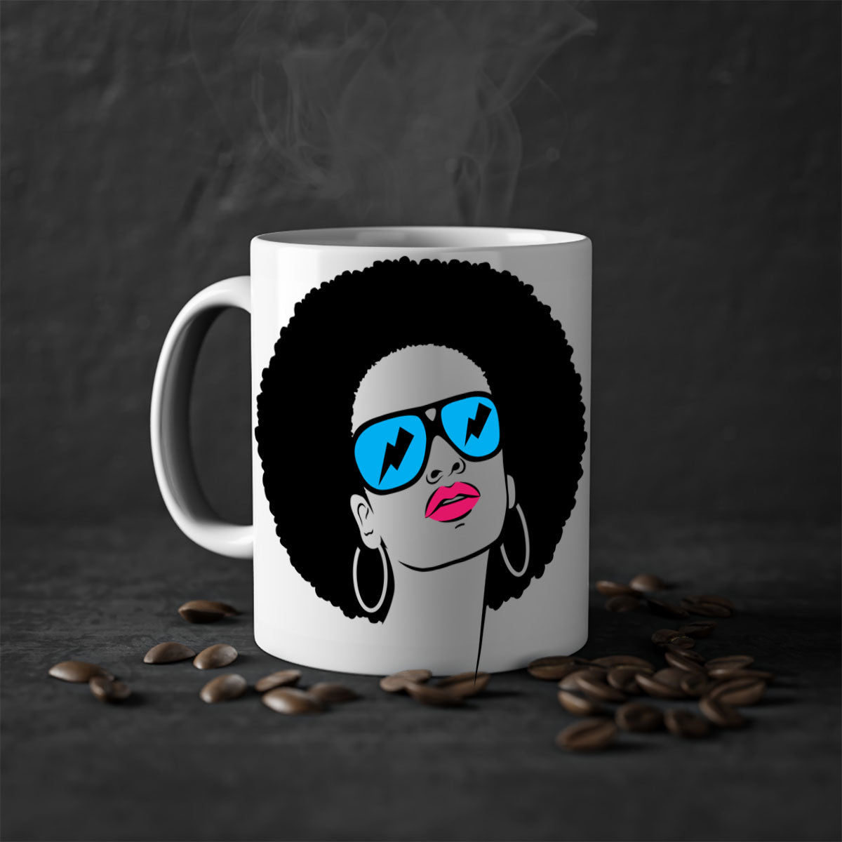 Black Women - Queen 65# Mug featuring a two-tone design with a colored handle and glossy finish, available in multiple colors.