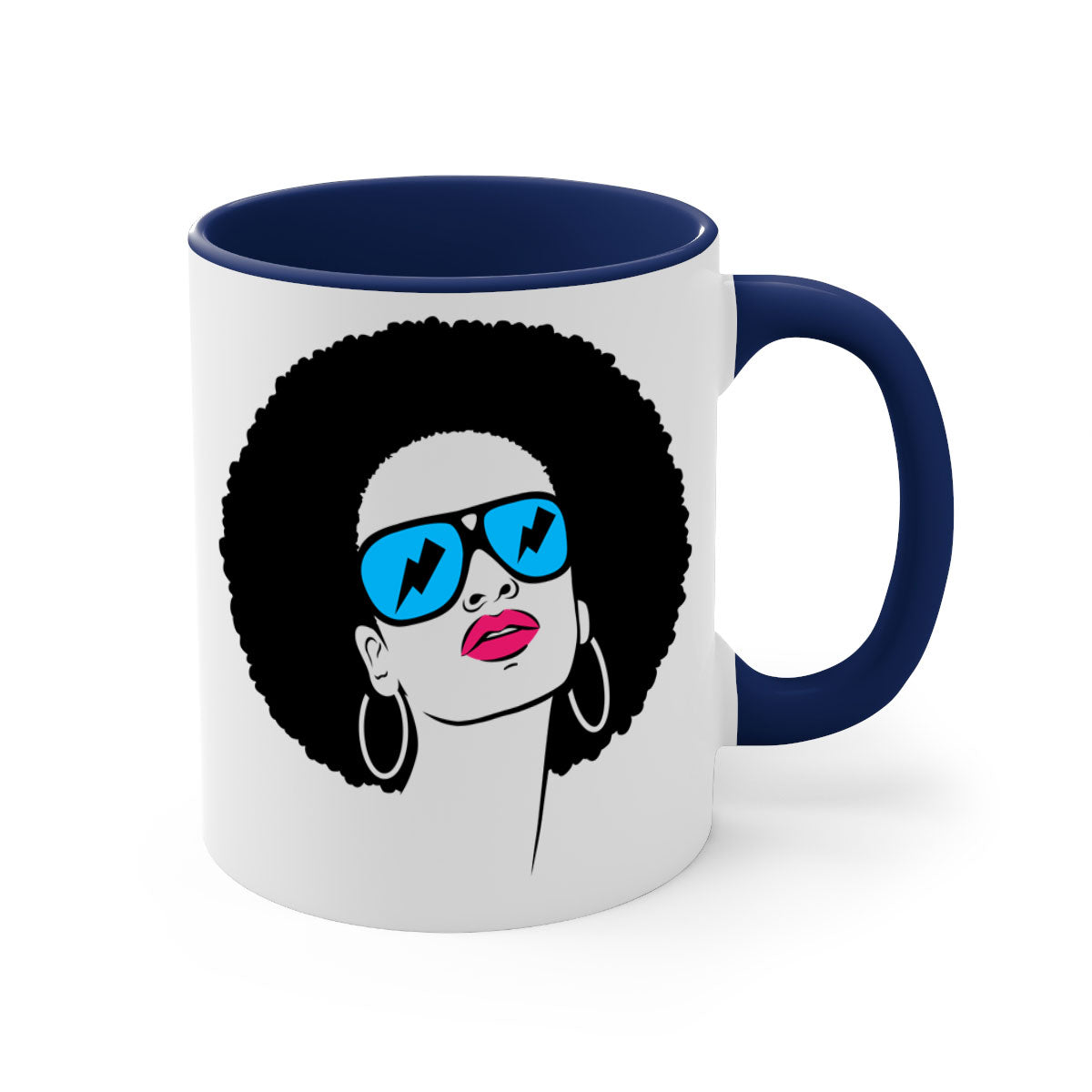 Black Women - Queen 65# Mug featuring a two-tone design with a colored handle and glossy finish, available in multiple colors.