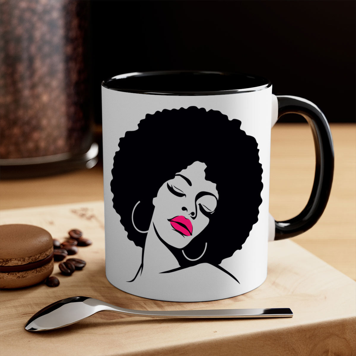 Black Women - Queen 68# Mug featuring a two-tone design with a colored handle and glossy finish, available in multiple colors.