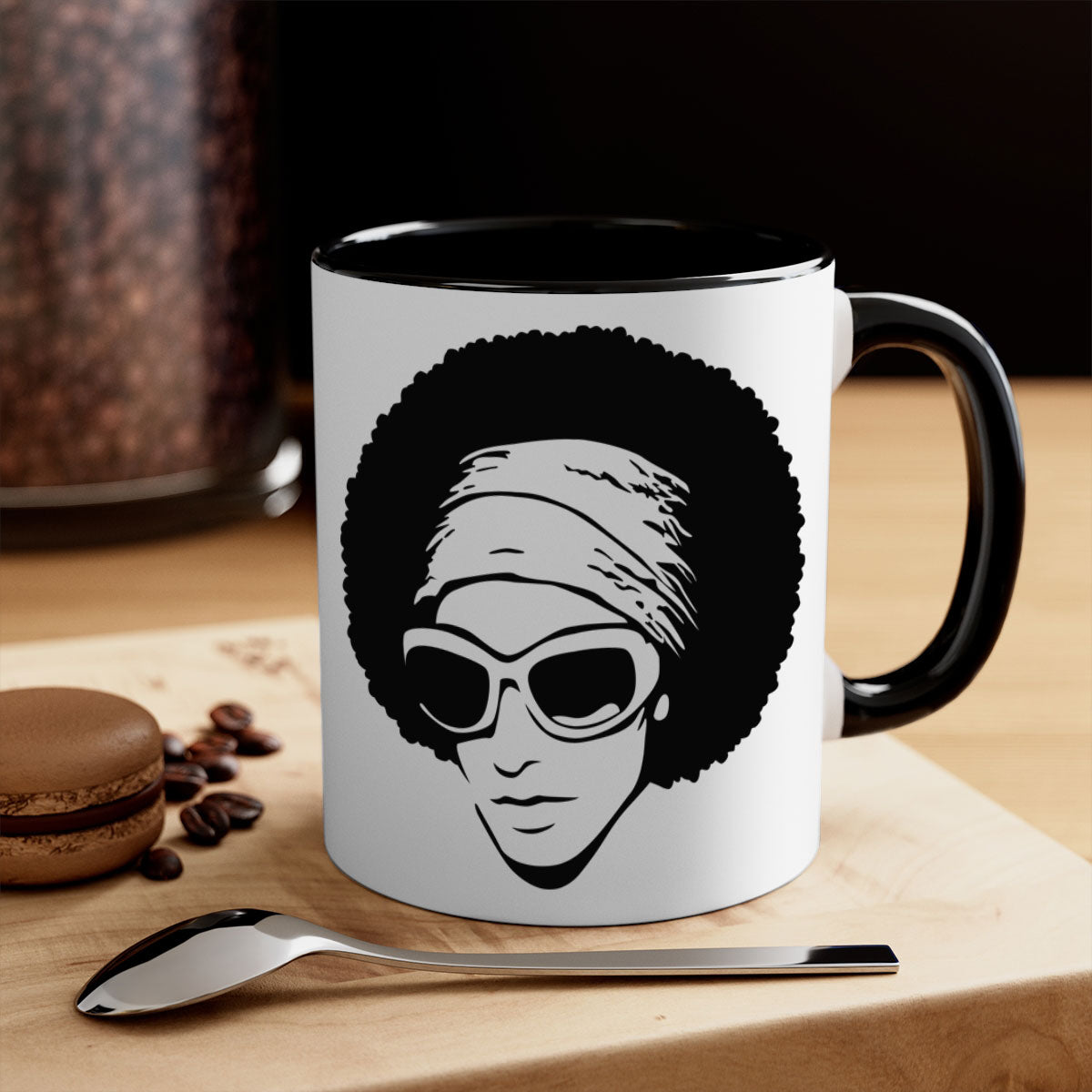 Black Women - Queen 69# Mug with colorful handle and glossy finish, available in multiple colors and sizes.