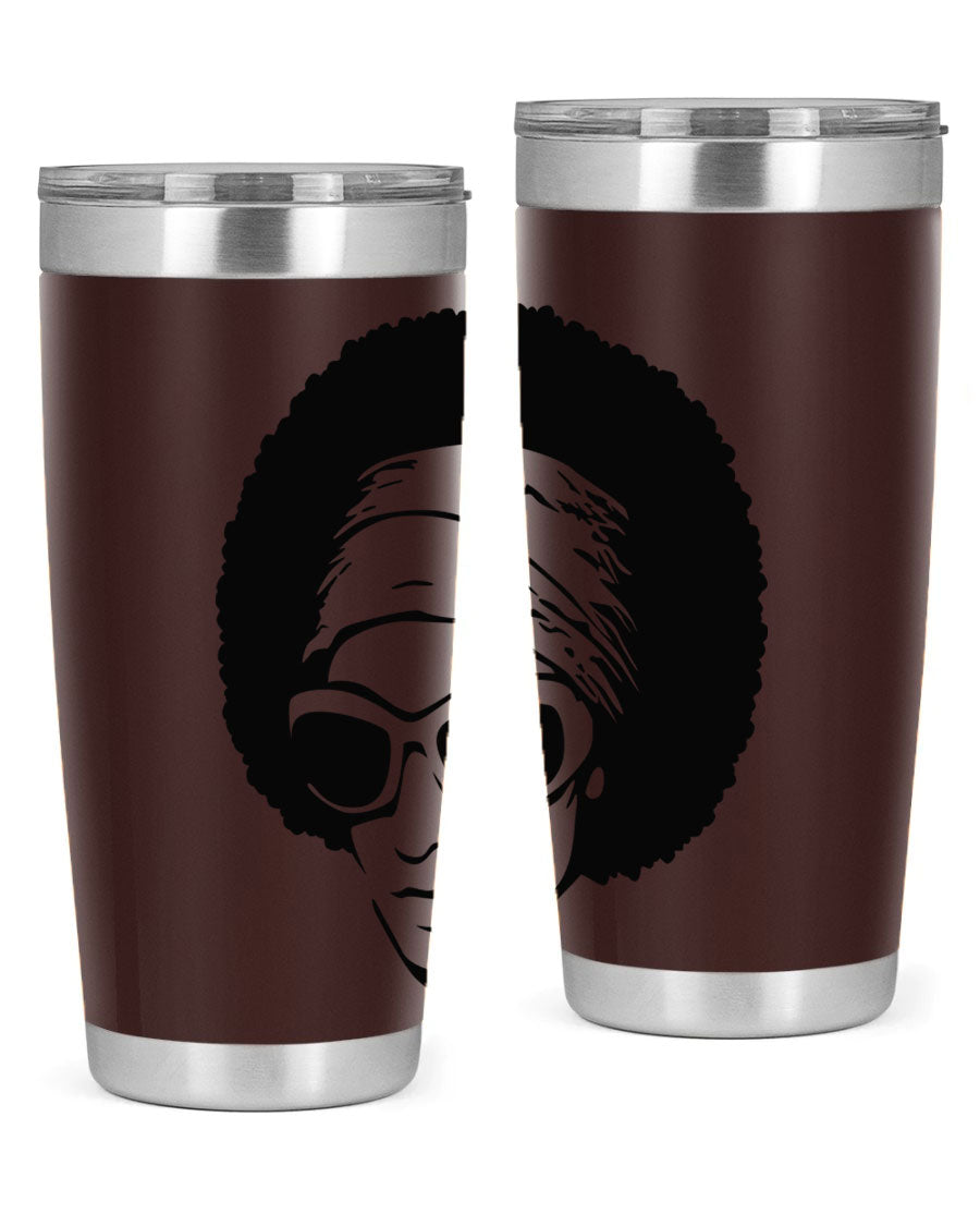 Black women queen tumbler in 20oz and 30oz sizes, showcasing a stylish design with double wall vacuum stainless steel and a drink-thru lid.