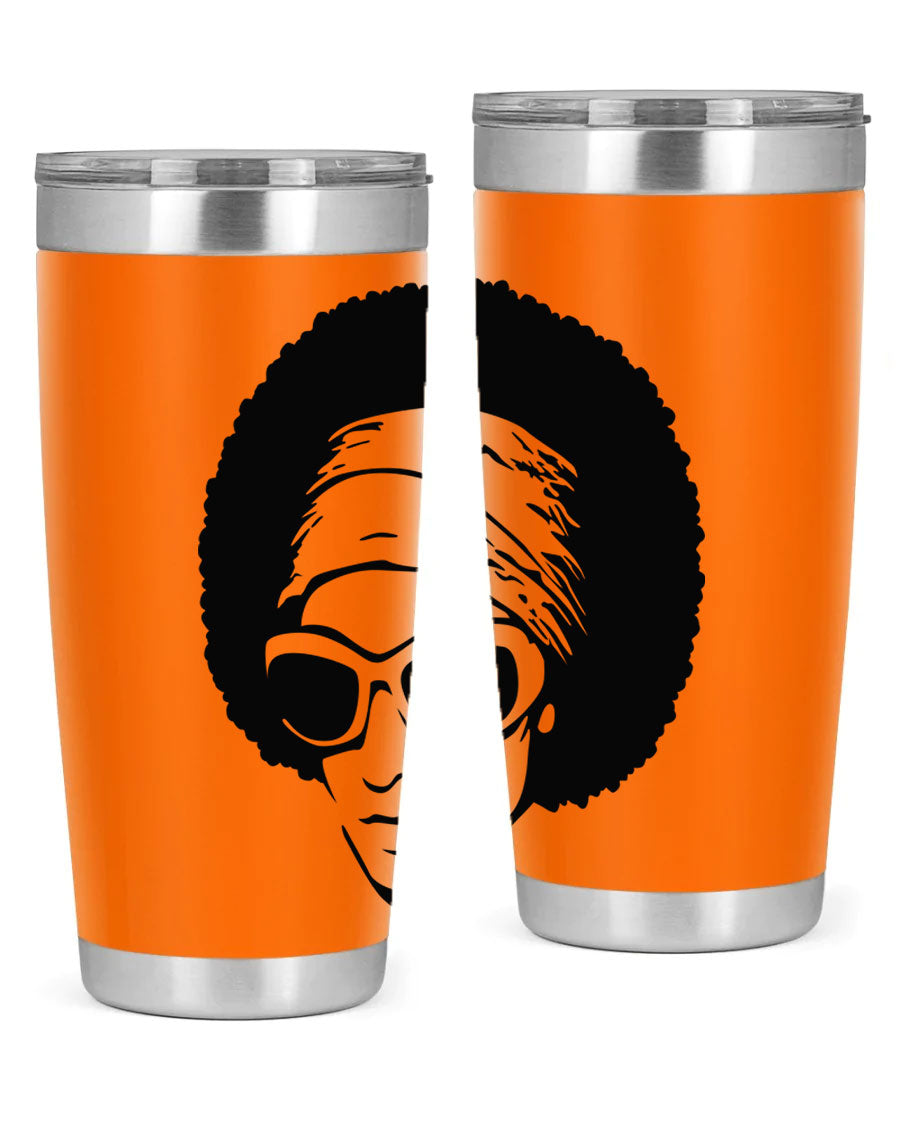 Black women queen tumbler in 20oz and 30oz sizes, showcasing a stylish design with double wall vacuum stainless steel and a drink-thru lid.