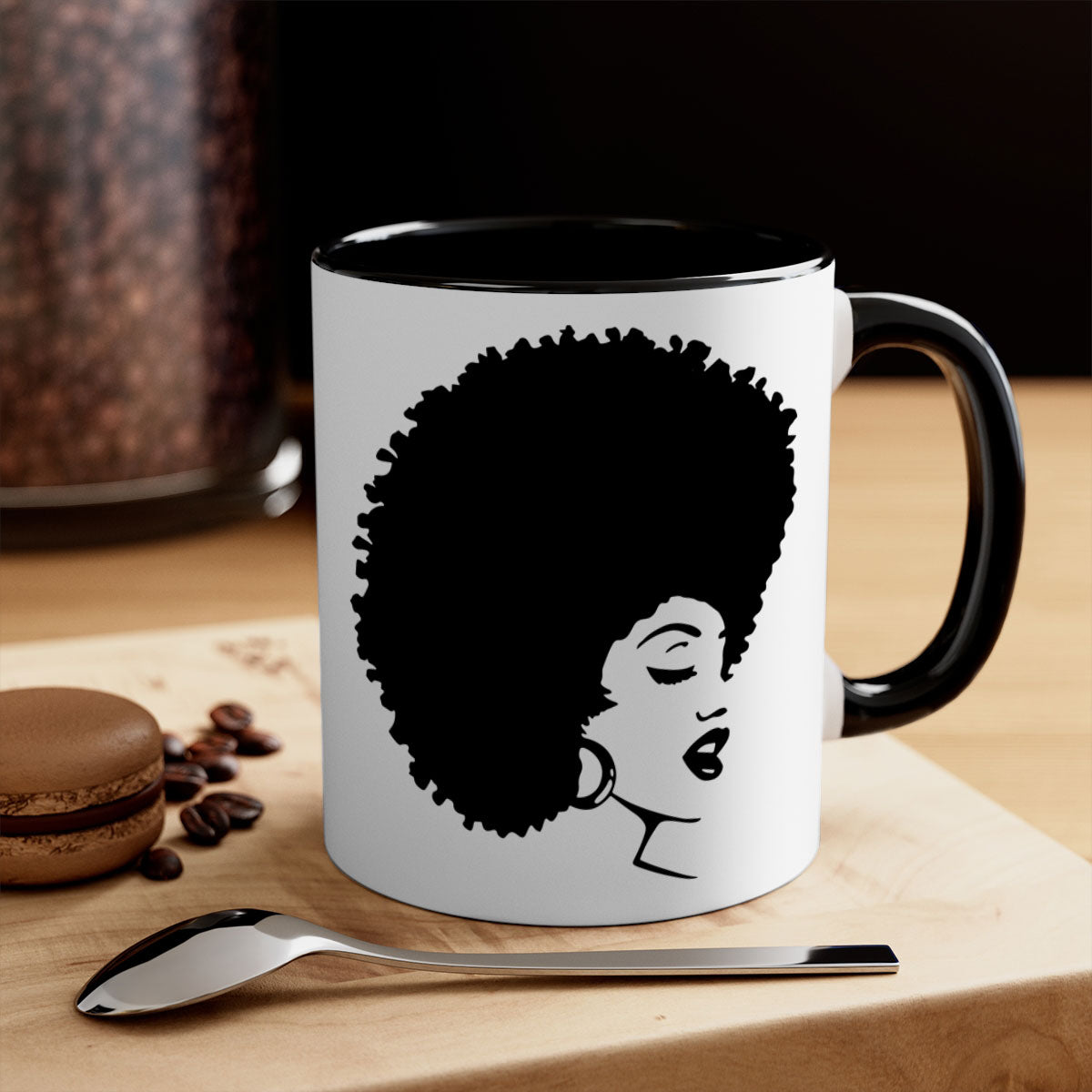 Black Women - Queen 77# Mug featuring a two-tone design with a colored handle and glossy finish, perfect for coffee or tea.