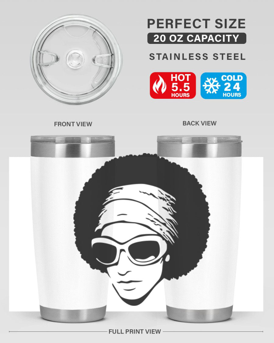 Black women queen 70# tumbler showcasing a stylish design with double wall vacuum insulation, perfect for hot and cold beverages.