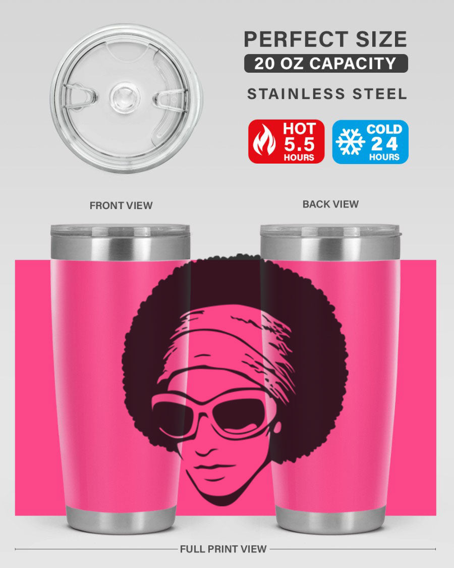 Black women queen 70# tumbler showcasing a stylish design with double wall vacuum insulation, perfect for hot and cold beverages.