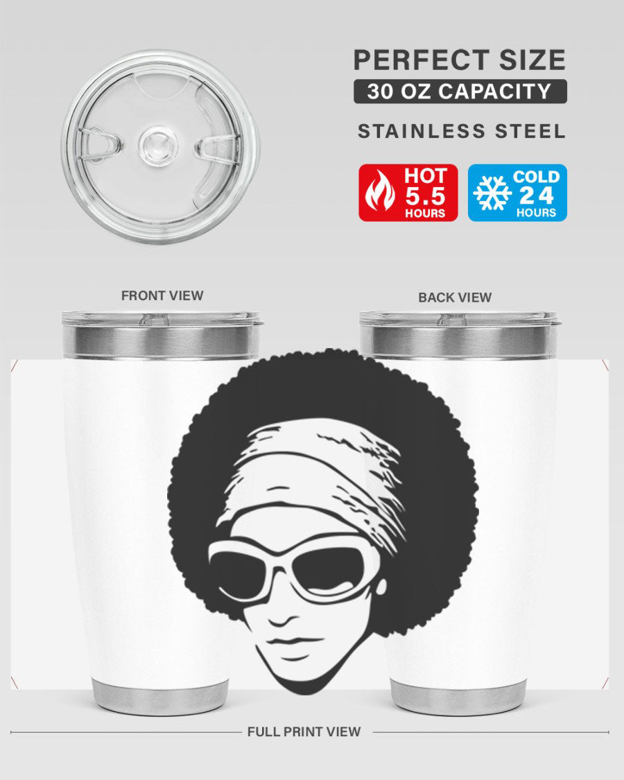 Black women queen 70# tumbler showcasing a stylish design with double wall vacuum insulation, perfect for hot and cold beverages.